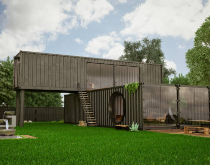 Cargo Container House with Garden. 3D Render