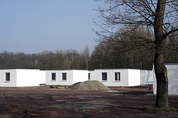 newly constructed refugee shelters on the outskirts of Magdeburg in Germany