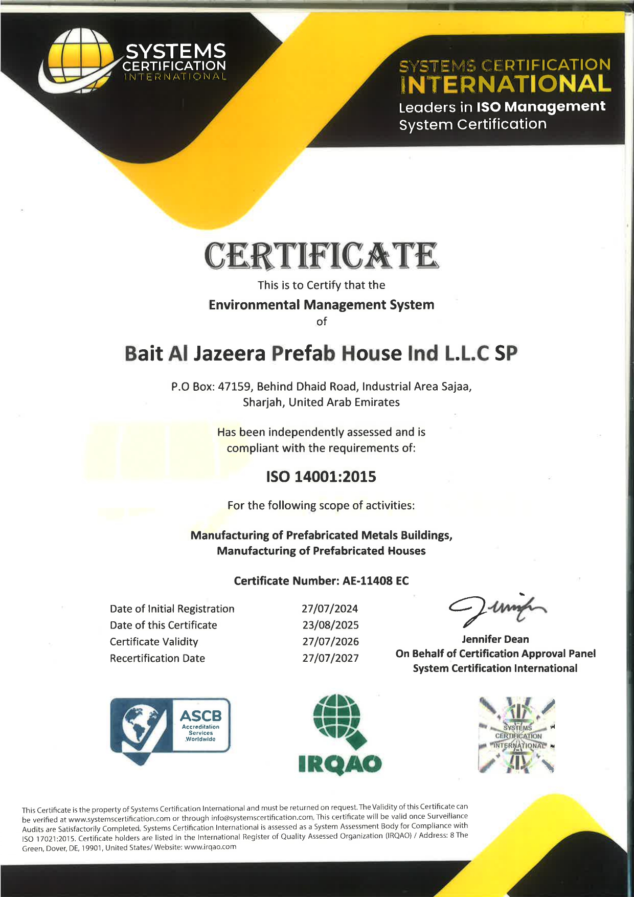 ISO 14001:2015 Certificate